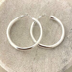 925 Sterling Silver Hoop Earrings Large Silver Hoops Chunky Earrings